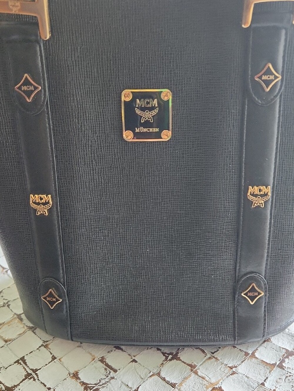 MCM Black Leather Tote Bag with Gold Hardware - Picture 3 of 14